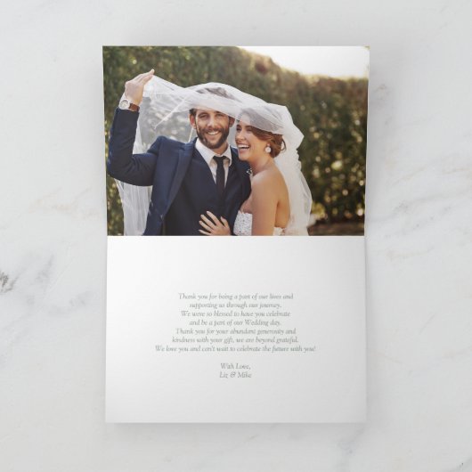 Monogram Sage Green Leafの結婚写真ありがとう カード (内部)