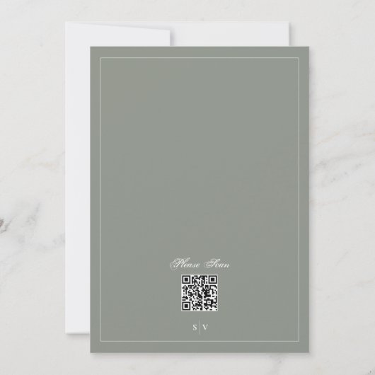 Monogram Sage Green QR Code Wedding Website 招待状 (裏面)