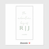 Monogram Sage Green Quote Adventure Begins Wedding シール (シート)