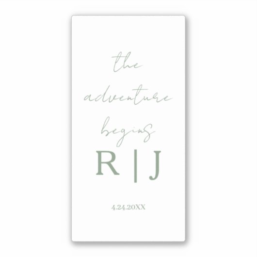 Monogram Sage Green Quote Adventure Begins Wedding シール (正面)