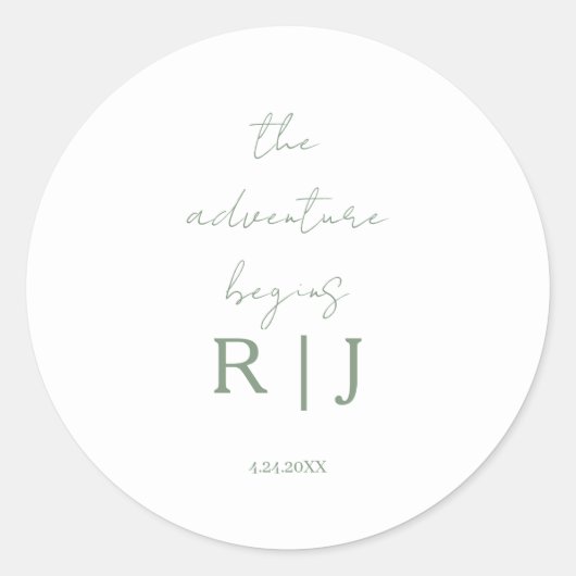 Monogram Sage Green Quote Adventure Begins Wedding ラウンドシール (正面)