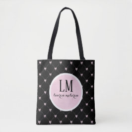 Monogram Script Bow Tote Bag – Black & Pink トートバッグ