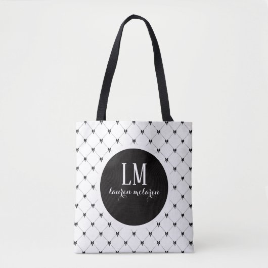 Monogram Script Bow Tote Bag – White & Black トートバッグ (正面)