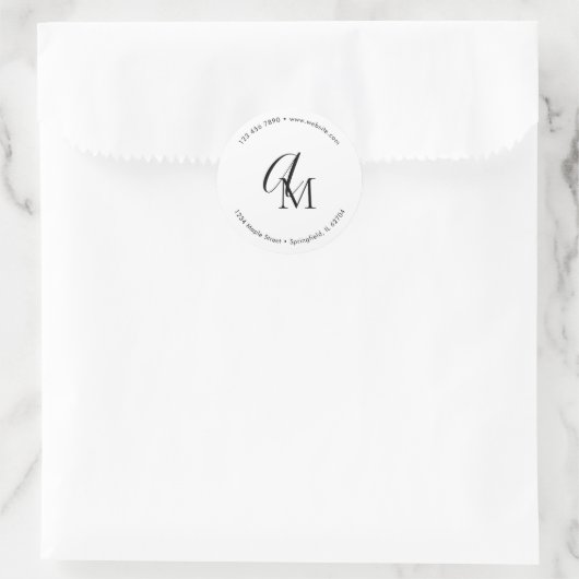 Monogram Script Marketing White ラウンドシール (バッグ)