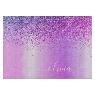 Monogram Script Purpleグリッターガーリー名 カッティングボード