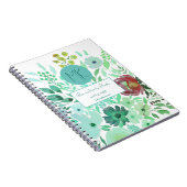 Monogram Scripture Aqua Green Watercolor Floral  ノートブック (右側)