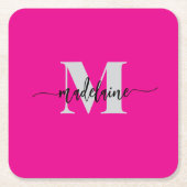 Monogram Silver Black Pink Personal スクエアペーパーコースター (正面)
