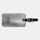Monogram Silver Gray Brushed Faux Metallic Print ラゲッジタグ (正面横)
