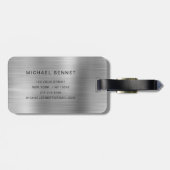 Monogram Silver Gray Brushed Faux Metallic Print ラゲッジタグ (裏面横)