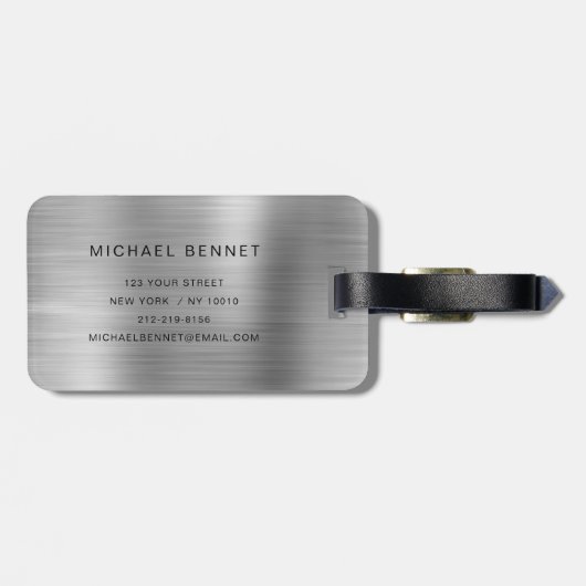 Monogram Silver Gray Brushed Faux Metallic Print ラゲッジタグ (裏面横)