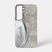 Monogram Silver Metal Glitter look Bling Samsung Galaxyケース (裏面)