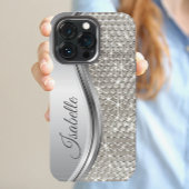 Monogram Silver Metal Glitter look Bling Samsung Galaxyケース