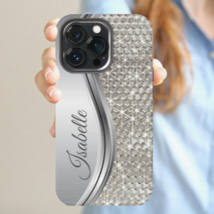 Monogram Silver Metal Glitter look Bling Samsung Galaxy S22ケース