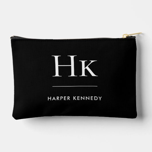 Monogram Simple Black Chic Elegant Monogrammed アクセサリーポーチ (裏面)