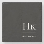 Monogram Simple Elegant Feminine Black White ストーンコースター (正面)