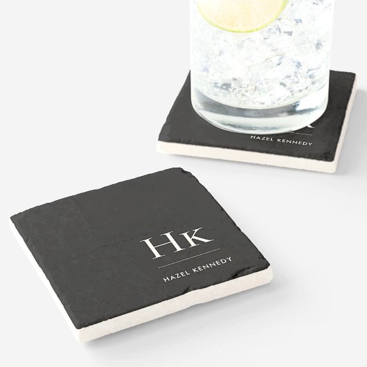 Monogram Simple Elegant Feminine Black White ストーンコースター