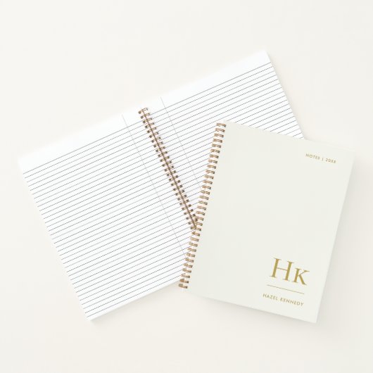 Monogram Simple Elegant Ivory Gold Personalized ノートブック (内部)