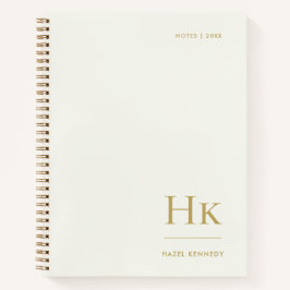 Monogram Simple Elegant Ivory Gold Personalized ノートブック