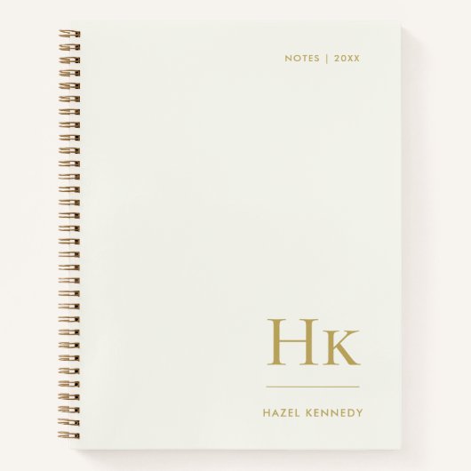 Monogram Simple Elegant Ivory Gold Personalized ノートブック (正面)
