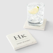 Monogram Simple Elegant Minimal Ivory Monogrammed ストーンコースター (横)