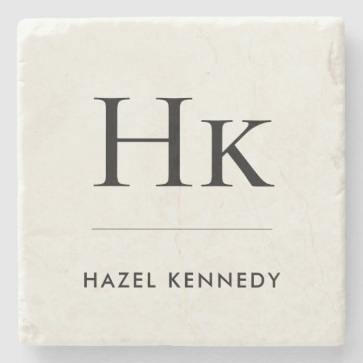 Monogram Simple Elegant Minimal Ivory Monogrammed ストーンコースター (正面)