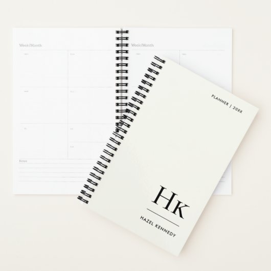 Monogram Simple Elegant Minimal Ivory Personalized プランナー手帳 (ディスプレー)