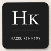 Monogram Simple Elegant Minimal Monogrammed Black  コースター (正面)