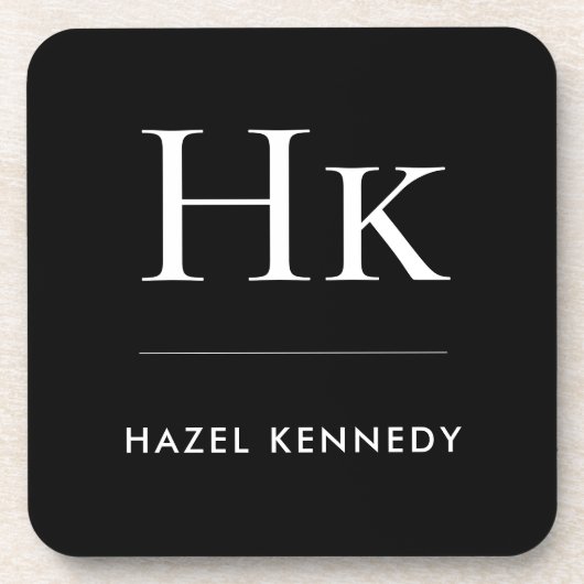 Monogram Simple Elegant Minimal Monogrammed Black  コースター (正面)