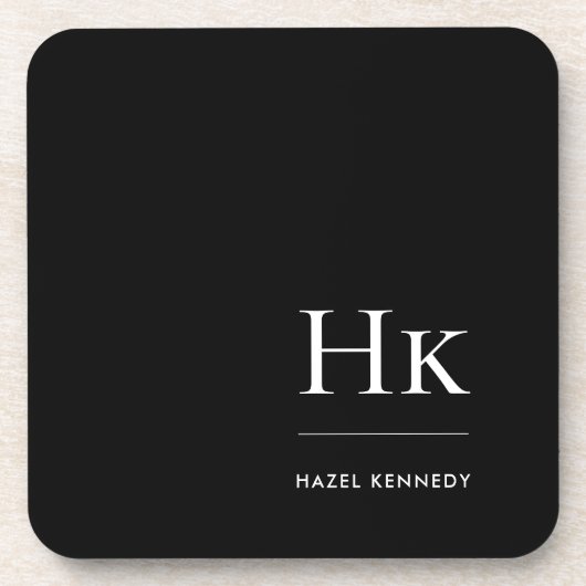 Monogram Simple Elegant Minimalist Chic Black コースター (正面)