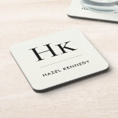 Monogram Simple Elegant Minimalist Ivory White コースター (左側)