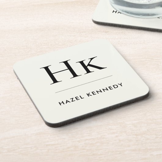 Monogram Simple Elegant Minimalist Ivory White コースター (左側)