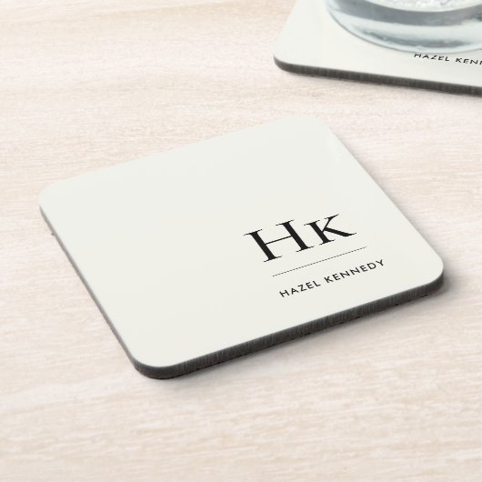 Monogram Simple Elegant Minimalist Ivory White コースター (左側)
