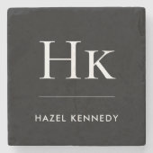 Monogram Simple Elegant Minimalist Name Black ストーンコースター (正面)