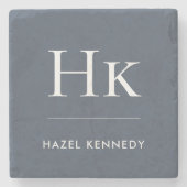 Monogram Simple Elegant Minimalist Name Navy Blue ストーンコースター (正面)