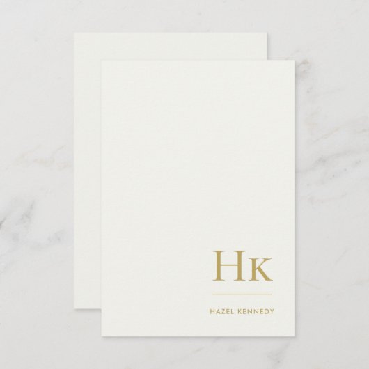 Monogram Simple Elegant Monogrammed Ivory and Gold ノートカード (正面/裏面)