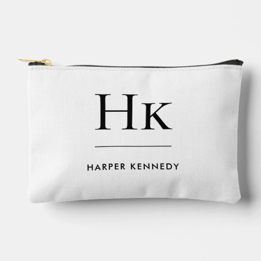 Monogram Simple Elegant Monogrammed White Bridal アクセサリーポーチ (正面)