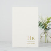 Monogram Simple Ivory Gold Monogrammed Custom 便箋 (スタンド正面)