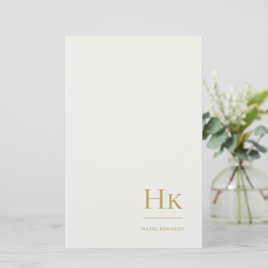 Monogram Simple Ivory Gold Monogrammed Custom 便箋 (スタンド正面)
