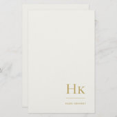 Monogram Simple Ivory Gold Monogrammed Custom 便箋 (正面/裏面)