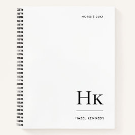 Monogram Simple Minimalist White Personalized Name ノートブック
