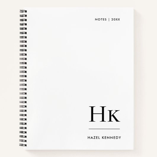 Monogram Simple Minimalist White Personalized Name ノートブック (正面)