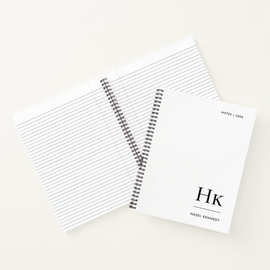 Monogram Simple Minimalist White Personalized Name ノートブック (内部)