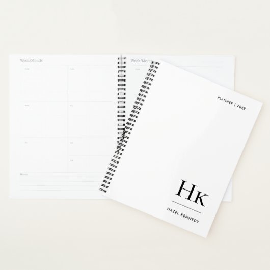 Monogram Simple Minimalist White Personalized Name プランナー手帳 (ディスプレー)