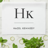 Monogram Simple Modern Elegant White Monogrammed キッチンタオル (折り畳み)