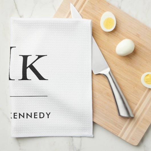 Monogram Simple Modern Elegant White Monogrammed キッチンタオル (四つ折り)