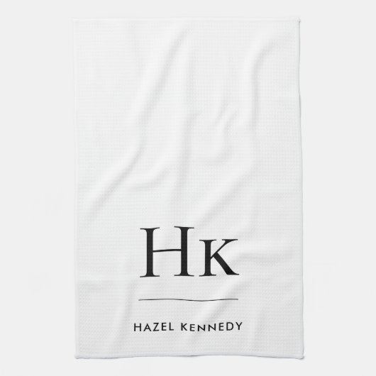 Monogram Simple Modern Elegant White Monogrammed キッチンタオル (縦)