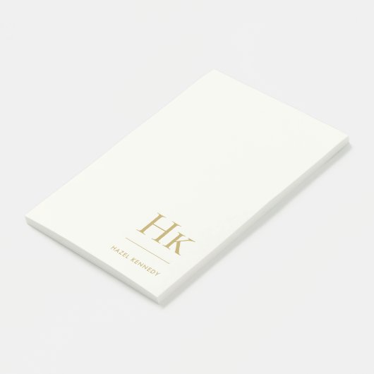 Monogram Simple Modern Ivory Gold Monogrammed ポストイット (アングル)