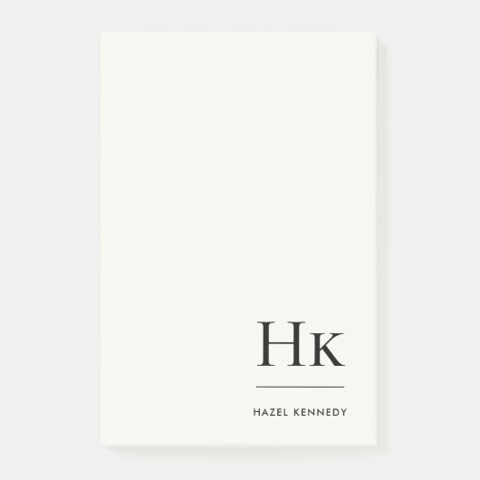 Monogram Simple Modern Ivory White Monogrammed ポストイット (正面)