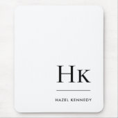 Monogram Simple Modern Minimalist White Initials マウスパッド (正面)