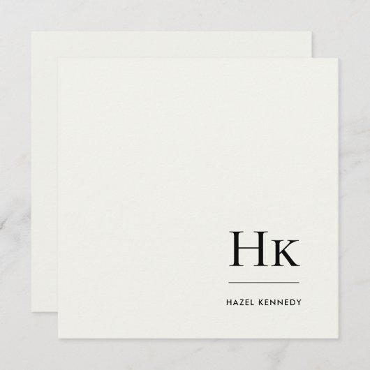 Monogram Simple Modern Monogrammed Ivory Notecard ノートカード (正面/裏面)